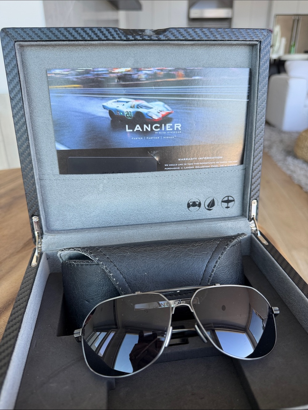 LANCIER DITA Men's Black Pilot Sunglasses with Dark Lenses
